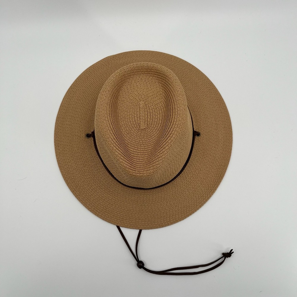 Summer Straw Sun Hat Womens Wide Brim Panama Fedora Beach Wind Lanyard UPF50+ - Picture 3 of 12